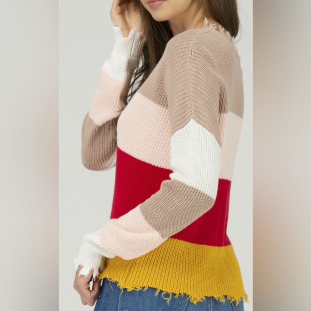 Fate Distressed Color Block Sweater - image 1